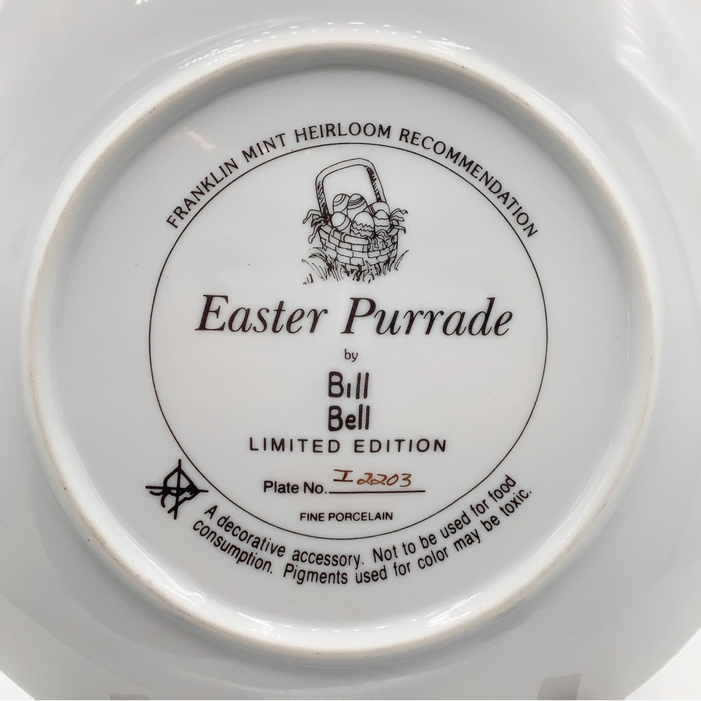Franklin Mint Easter Purrade -Bill Bell Limited Edition Fine Porcelain Cat Plate - Picture 3 of 4